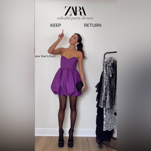 NWT ZARA WOMAN VOLUMINOUS MINI DRESS PURPLE - Picture 6 of 17